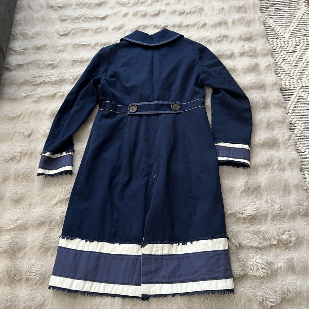 Boden Navy Trench Coat with White and Gray Accents - Picture 2 of 13